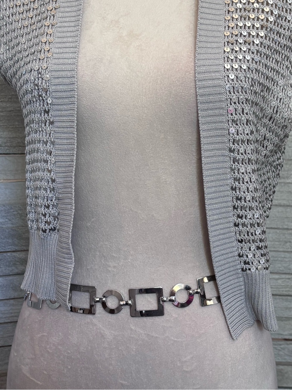 NWOT 60’s Mod Meets 90’s/Y2K Silver Geo Adjust Chain Belt XLPlus SZ Friendly 50” - Picture 7 of 16